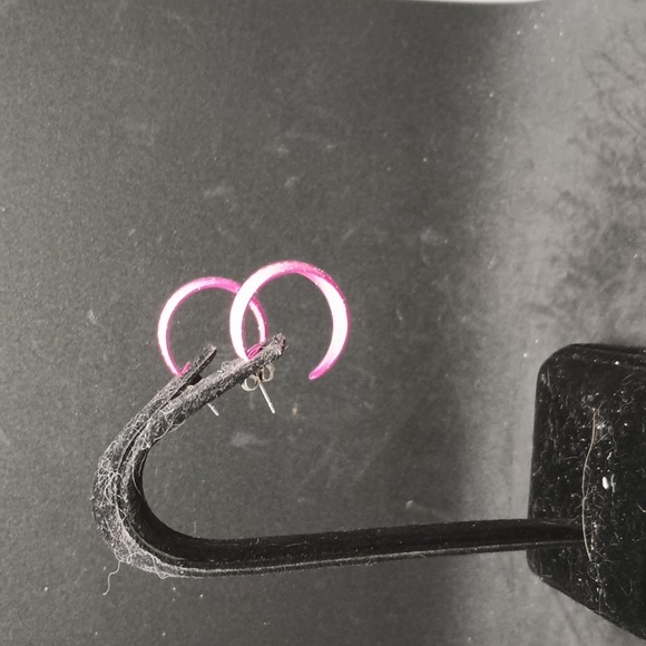 vintage 90s pink glitter hoop earrings - Picture 2 of 4
